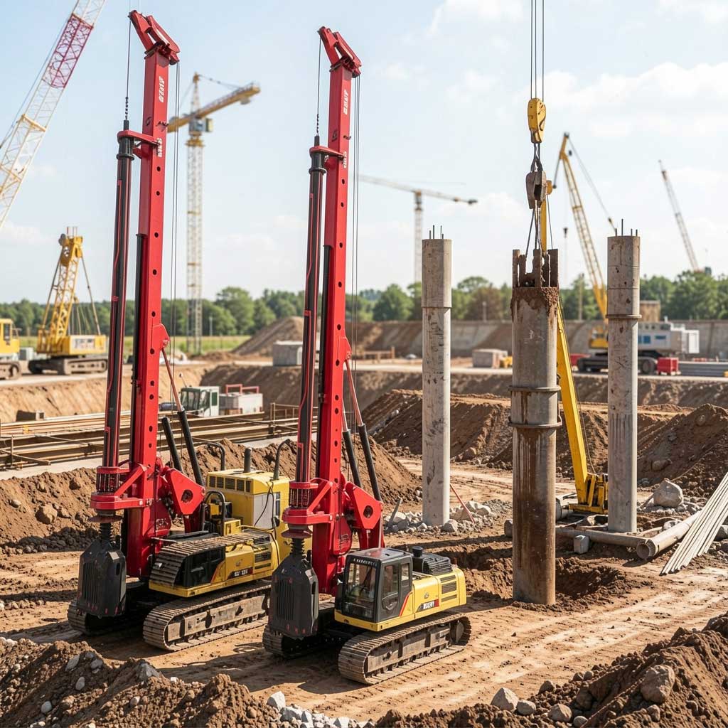 Large piling rig operating at foundation site