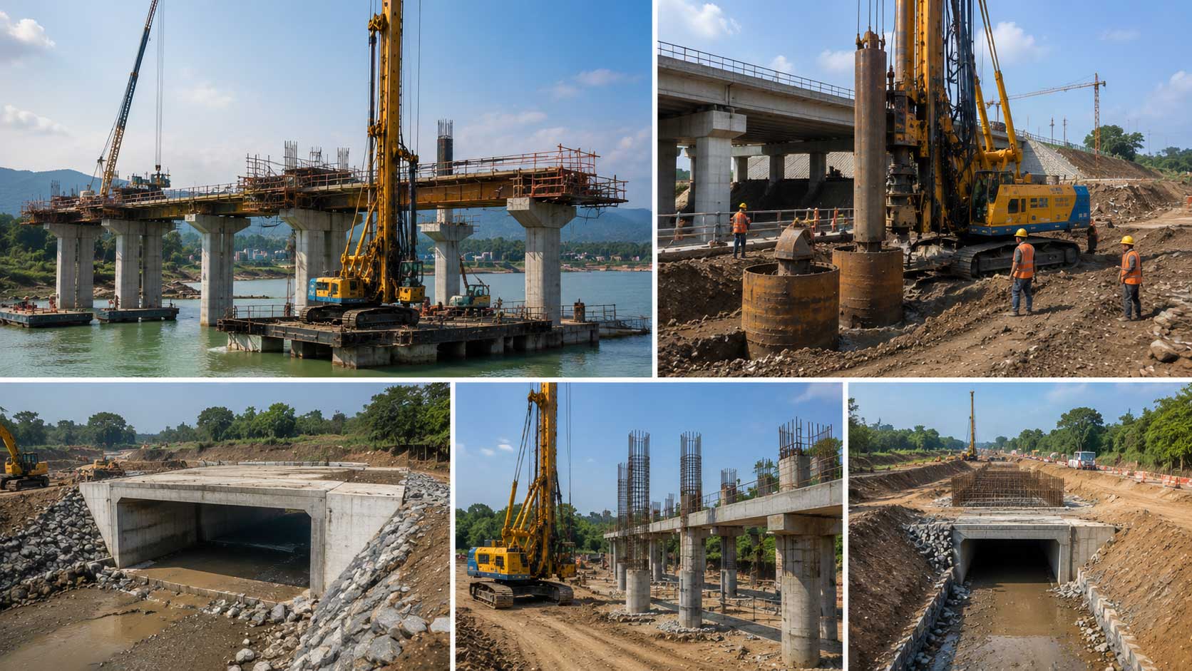 Civil infrastructure works with piling rigs