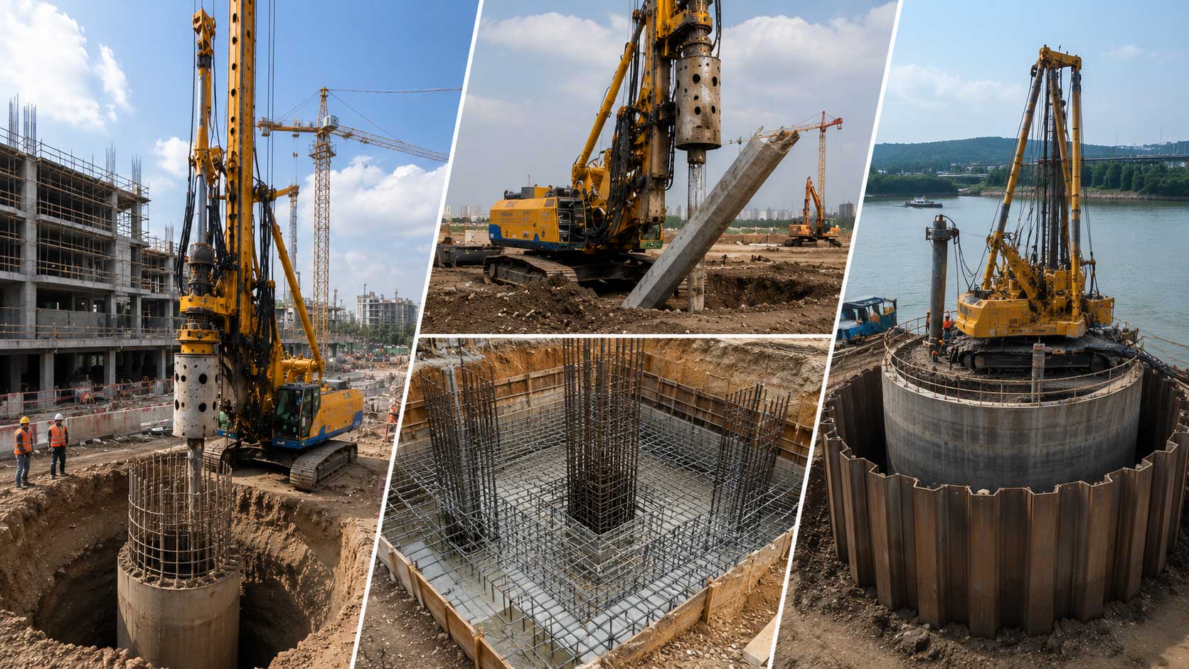 Deep and shallow foundations piling rig